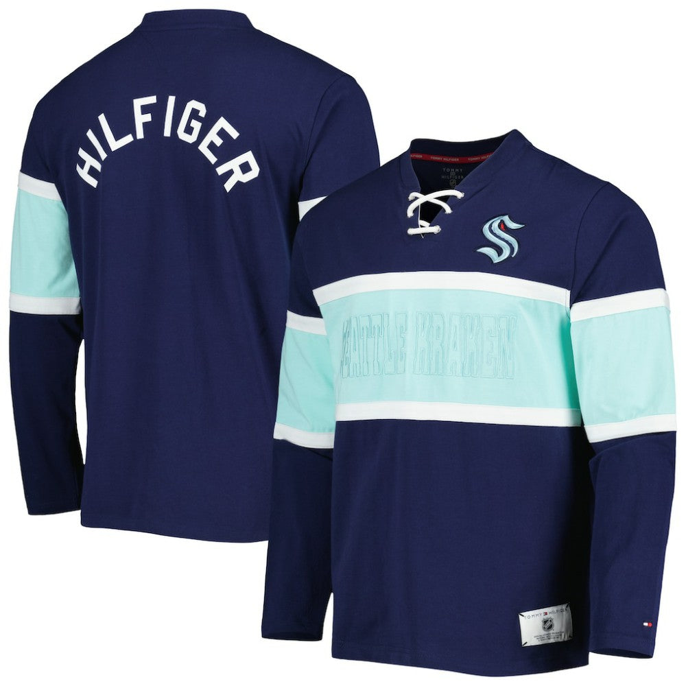 Seattle Kraken Tommy Hilfiger Walter Lace-Up Long Sleeve Top - Deep Sea Blue - NHL 5272044
