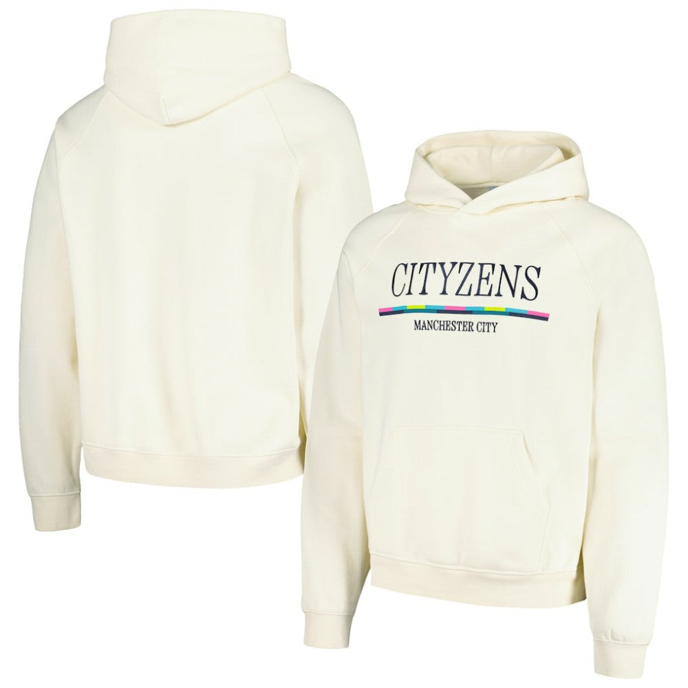 Manchester City Team Stripe Oversized Pullover Hoodie Cream