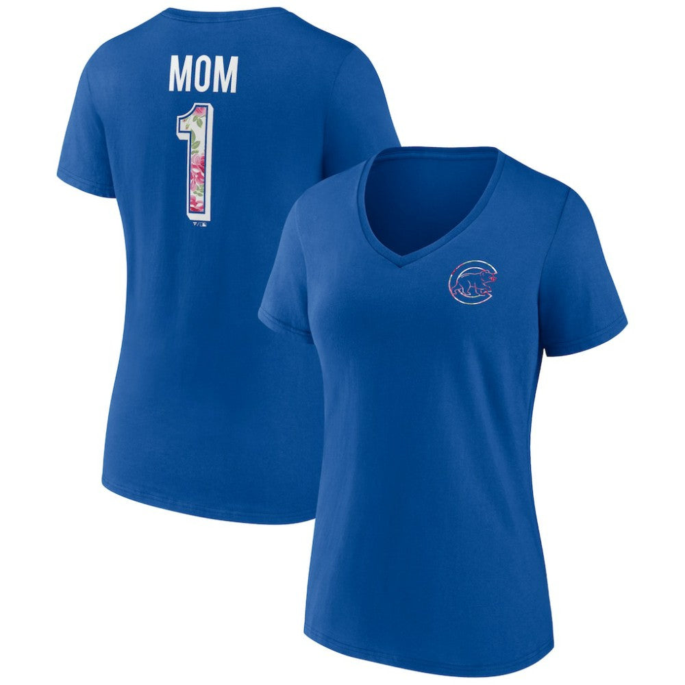 Chicago Cubs Women's Team Logo Mother's Day V-Neck T-Shirt - Royal - MLB Sale