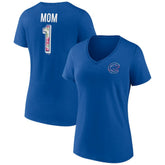 Chicago Cubs Women's Team Logo Mother's Day V-Neck T-Shirt - Royal - MLB Sale