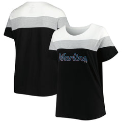 Miami Marlins Women's Plus Size Colorblock T-Shirt - White/Black - MLB Lifestyle