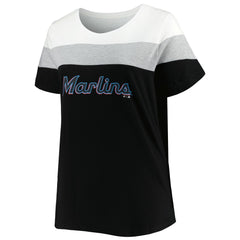 Miami Marlins Women's Plus Size Colorblock T-Shirt - White/Black - MLB Lifestyle