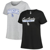 Los Angeles Dodgers Profile Women's Plus Size T-Shirt Combo Pack - Black/Heather Gray - MLB Lifestyle
