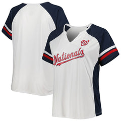 Washington Nationals Women's Plus Size Notch Neck T-Shirt - White/Navy - MLB on Sale