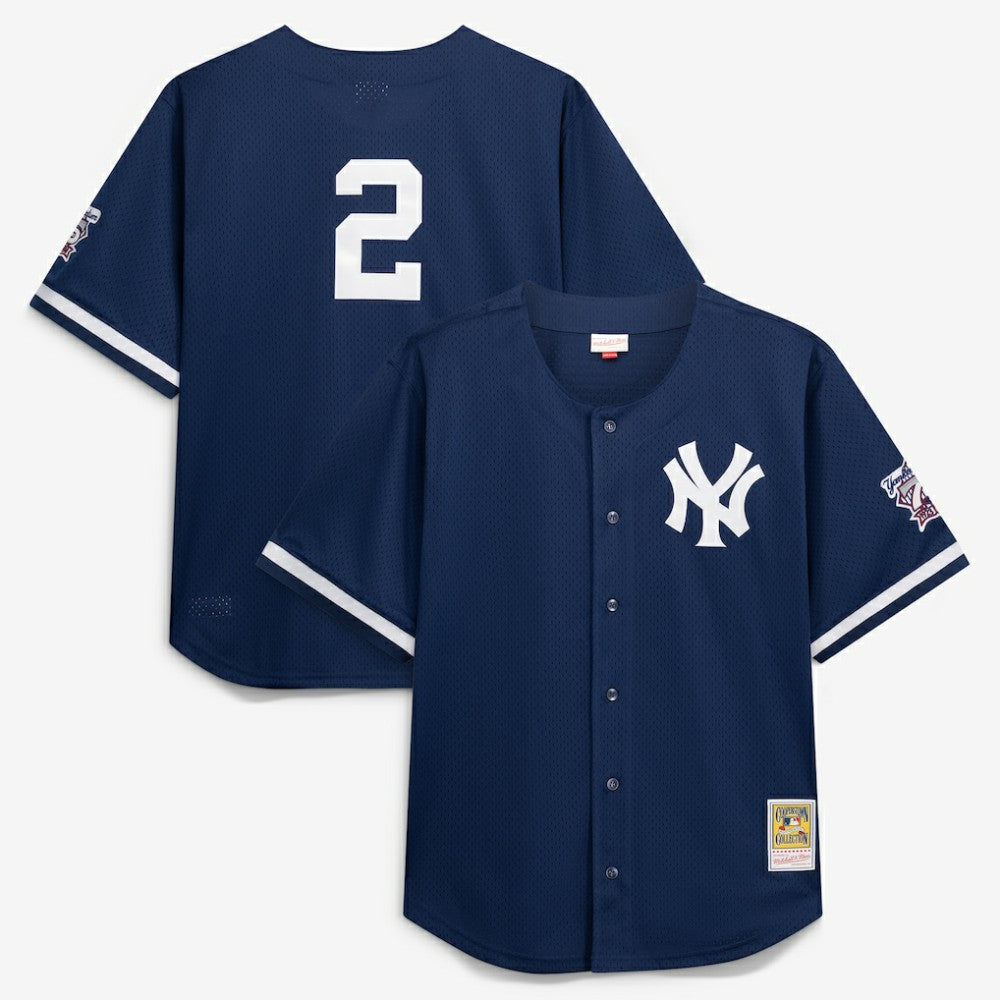 Derek Jeter New York Yankees Mitchell & Ness Cooperstown Collection Mesh Batting Practice Button-Up Jersey - Navy - Mitchell & Ness Online