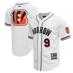 Joe Burrow Cincinnati Bengals Pro Standard Mesh Baseball Button-Up T-Shirt White