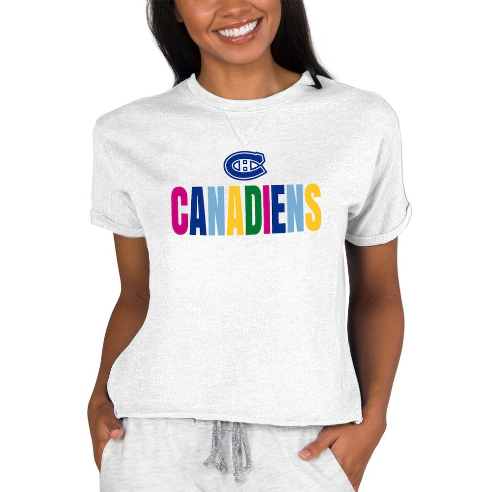 Montreal Canadiens Concepts Sport Women's Tri-Blend Mainstream Terry Short Sleeve Sweatshirt Top - Oatmeal - NHL 5294988