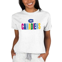 Montreal Canadiens Concepts Sport Women's Tri-Blend Mainstream Terry Short Sleeve Sweatshirt Top - Oatmeal - NHL 5294988