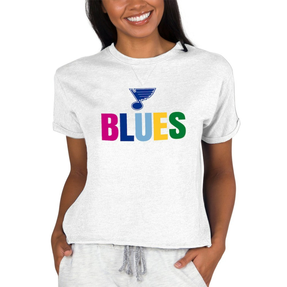 St. Louis Blues Concepts Sport Women's Tri-Blend Mainstream Terry Short Sleeve Sweatshirt Top - Oatmeal - NHL 5294994