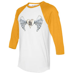 San Diego Padres Tiny Turnip Women's Angel Wings 3/4-Sleeve Raglan T-Shirt - White/Gold - MLB Discount