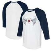 Cleveland Guardians Tiny Turnip Women's Angel Wings 3/4-Sleeve Raglan T-Shirt - White/Navy - MLB Sale