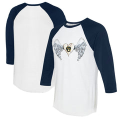 Milwaukee Brewers Tiny Turnip Women's Angel Wings 3/4-Sleeve Raglan T-Shirt - White/Navy - MLB Lifestyle