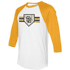 San Diego Padres Tiny Turnip Women's Base Stripe 3/4-Sleeve Raglan T-Shirt - White/Gold - MLB Online