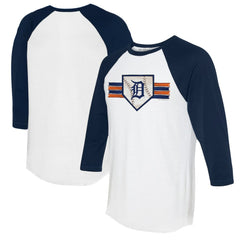 Detroit Tigers Tiny Turnip Women's Base Stripe 3/4-Sleeve Raglan T-Shirt - White/Navy - MLB Sale