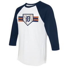 Detroit Tigers Tiny Turnip Women's Base Stripe 3/4-Sleeve Raglan T-Shirt - White/Navy - MLB Sale