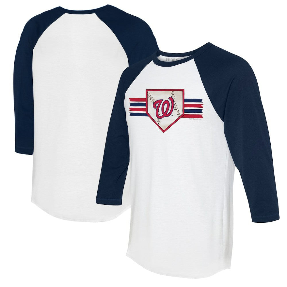 Washington Nationals Tiny Turnip Women's Base Stripe 3/4-Sleeve Raglan T-Shirt - White/Navy - MLB on Sale