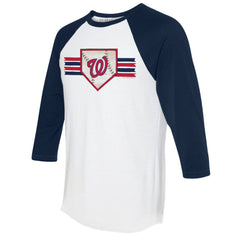 Washington Nationals Tiny Turnip Women's Base Stripe 3/4-Sleeve Raglan T-Shirt - White/Navy - MLB on Sale