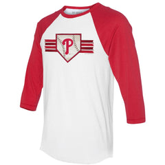 Philadelphia Phillies Tiny Turnip Women's Base Stripe 3/4-Sleeve Raglan T-Shirt - White/Red - MLB Lifestyle