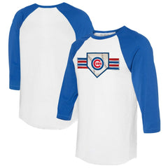 Chicago Cubs Tiny Turnip Women's Base Stripe 3/4-Sleeve Raglan T-Shirt - White/Royal - MLB Sale