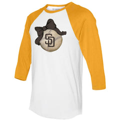 San Diego Padres Tiny Turnip Women's Baseball Bow 3/4-Sleeve Raglan T-Shirt - White/Gold - MLB Lifestyle