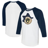 Milwaukee Brewers Tiny Turnip Women's Baseball Bow 3/4-Sleeve Raglan T-Shirt - White/Navy - MLB Sale