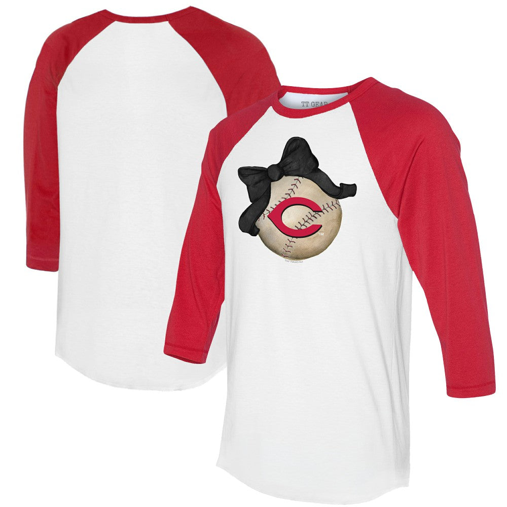 Cincinnati Reds Tiny Turnip Women's Baseball Bow 3/4-Sleeve Raglan T-Shirt - White/Red - MLB Online