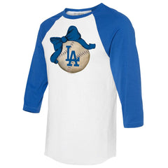 Los Angeles Dodgers Tiny Turnip Women's Baseball Bow 3/4-Sleeve Raglan T-Shirt - White/Royal - MLB Sale