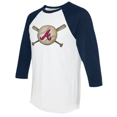Atlanta Braves Tiny Turnip Women's Baseball Cross Bats 3/4-Sleeve Raglan T-Shirt - White/Navy - MLB on Sale