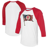 Philadelphia Phillies Tiny Turnip Women's Baseball Flag 3/4-Sleeve Raglan T-Shirt - White/Red - MLB Lifestyle