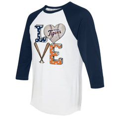 Detroit Tigers Tiny Turnip Women's Baseball Love Raglan 3/4-Sleeve T-Shirt - White/Navy - MLB on Sale
