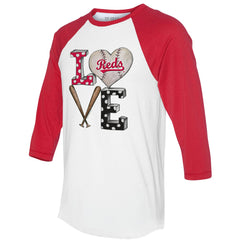 Cincinnati Reds Tiny Turnip Women's Baseball Love Raglan 3/4-Sleeve T-Shirt - White/Red - MLB on Sale
