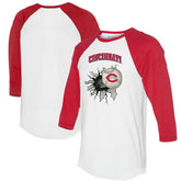 Cincinnati Reds Tiny Turnip Women's Baseball Tear 3/4-Sleeve Raglan T-Shirt - White/Red - MLB Discount