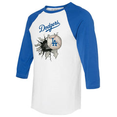 Los Angeles Dodgers Tiny Turnip Women's Baseball Tear 3/4-Sleeve Raglan T-Shirt - White/Royal - MLB Online
