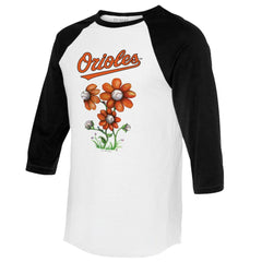 Baltimore Orioles Tiny Turnip Women's Blooming Baseballs 3/4-Sleeve Raglan T-Shirt - White/Black - MLB on Sale