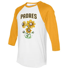 San Diego Padres Tiny Turnip Women's Blooming Baseballs 3/4-Sleeve Raglan T-Shirt - White/Gold - MLB Sale