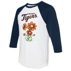 Detroit Tigers Tiny Turnip Women's Blooming Baseballs 3/4-Sleeve Raglan T-Shirt - White/Navy - MLB on Sale