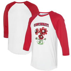 Cincinnati Reds Tiny Turnip Women's Blooming Baseballs 3/4-Sleeve Raglan T-Shirt - White/Red - MLB Lifestyle