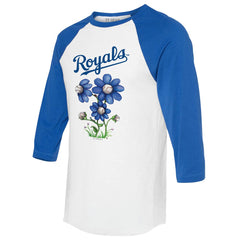 Kansas City Royals Tiny Turnip Women's Blooming Baseballs 3/4-Sleeve Raglan T-Shirt - White/Royal - MLB Discount