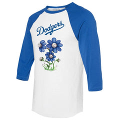 Los Angeles Dodgers Tiny Turnip Women's Blooming Baseballs 3/4-Sleeve Raglan T-Shirt - White/Royal - MLB Online