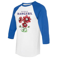 Texas Rangers Tiny Turnip Women's Blooming Baseballs 3/4-Sleeve Raglan T-Shirt - White/Royal - MLB Lifestyle