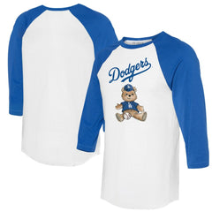 Los Angeles Dodgers Tiny Turnip Women's Teddy Boy 3/4-Sleeve Raglan T-Shirt - White/Royal - MLB Discount