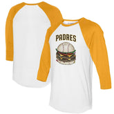 San Diego Padres Tiny Turnip Women's Burger 3/4-Sleeve Raglan T-Shirt - White/Gold - MLB Lifestyle