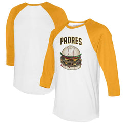 San Diego Padres Tiny Turnip Women's Burger 3/4-Sleeve Raglan T-Shirt - White/Gold - MLB Lifestyle