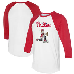 Philadelphia Phillies Tiny Turnip Women's Caleb 3/4-Sleeve Raglan T-Shirt - White/Red - MLB on Sale