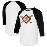 Baltimore Orioles Tiny Turnip Women's Diamond Cross Bats 3/4-Sleeve Raglan T-Shirt - White/Black - MLB Sale