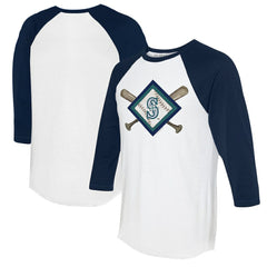 Seattle Mariners Tiny Turnip Women's Diamond Cross Bats 3/4-Sleeve Raglan T-Shirt - White/Navy - MLB Discount