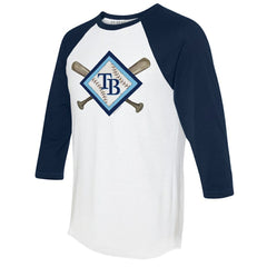 Tampa Bay Rays Tiny Turnip Women's Diamond Cross Bats 3/4-Sleeve Raglan T-Shirt - White/Navy - MLB Discount