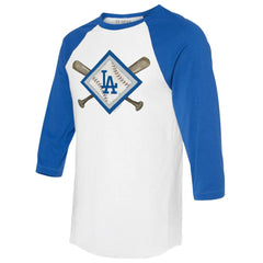 Los Angeles Dodgers Tiny Turnip Women's Diamond Cross Bats 3/4-Sleeve Raglan T-Shirt - White/Royal - MLB Lifestyle