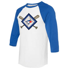 Toronto Blue Jays Tiny Turnip Women's Diamond Cross Bats 3/4-Sleeve Raglan T-Shirt - White/Royal - MLB Sale