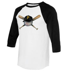 Pittsburgh Pirates Tiny Turnip Women's Hat Crossbats 3/4-Sleeve Raglan T-Shirt - White/Black - MLB on Sale